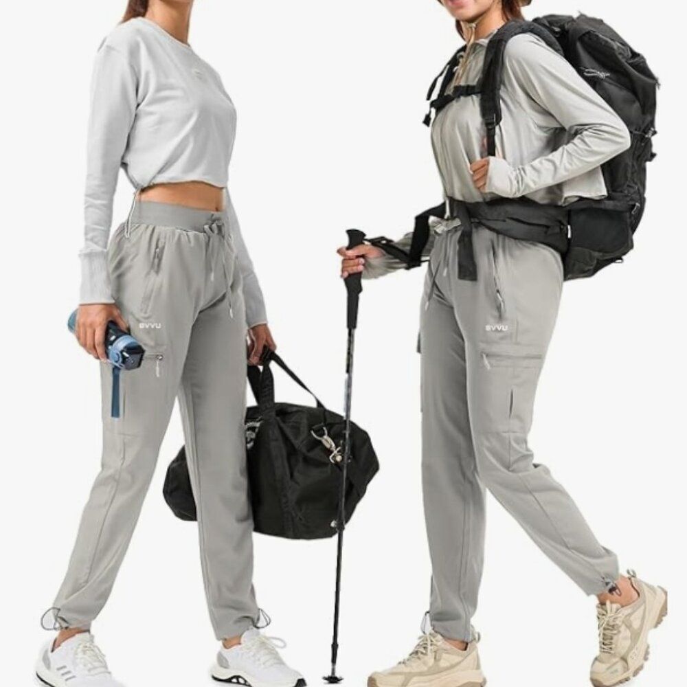 BVVU Women's Cargo Joggers Lightweight Quick Dry Hiking Pants Waterproof in S